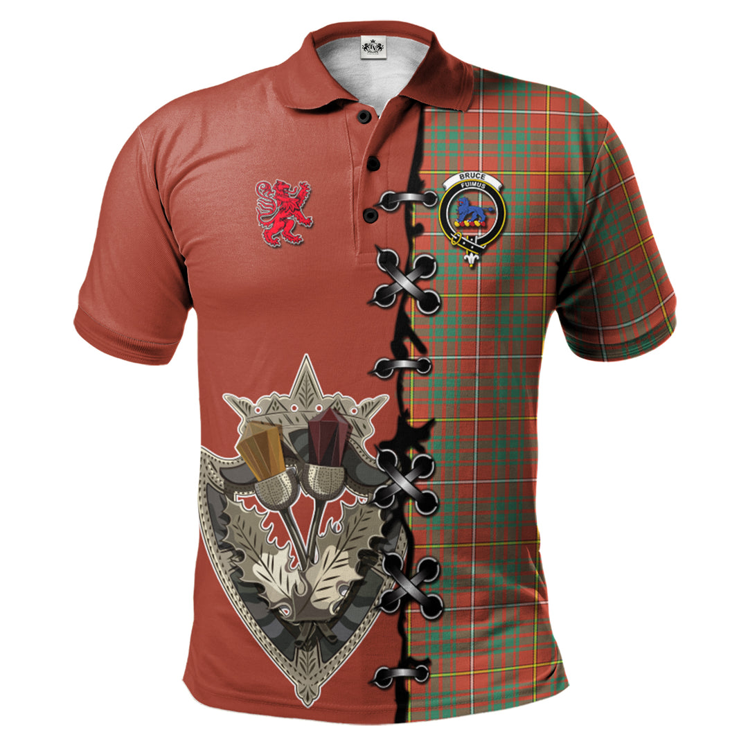 Bruce Ancient Tartan Polo Shirt - Lion Rampant And Celtic Thistle Style