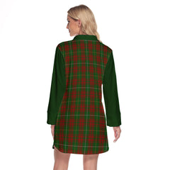 Bruce Hunting Tartan Women's Lapel Shirt Dress With Long Sleeve