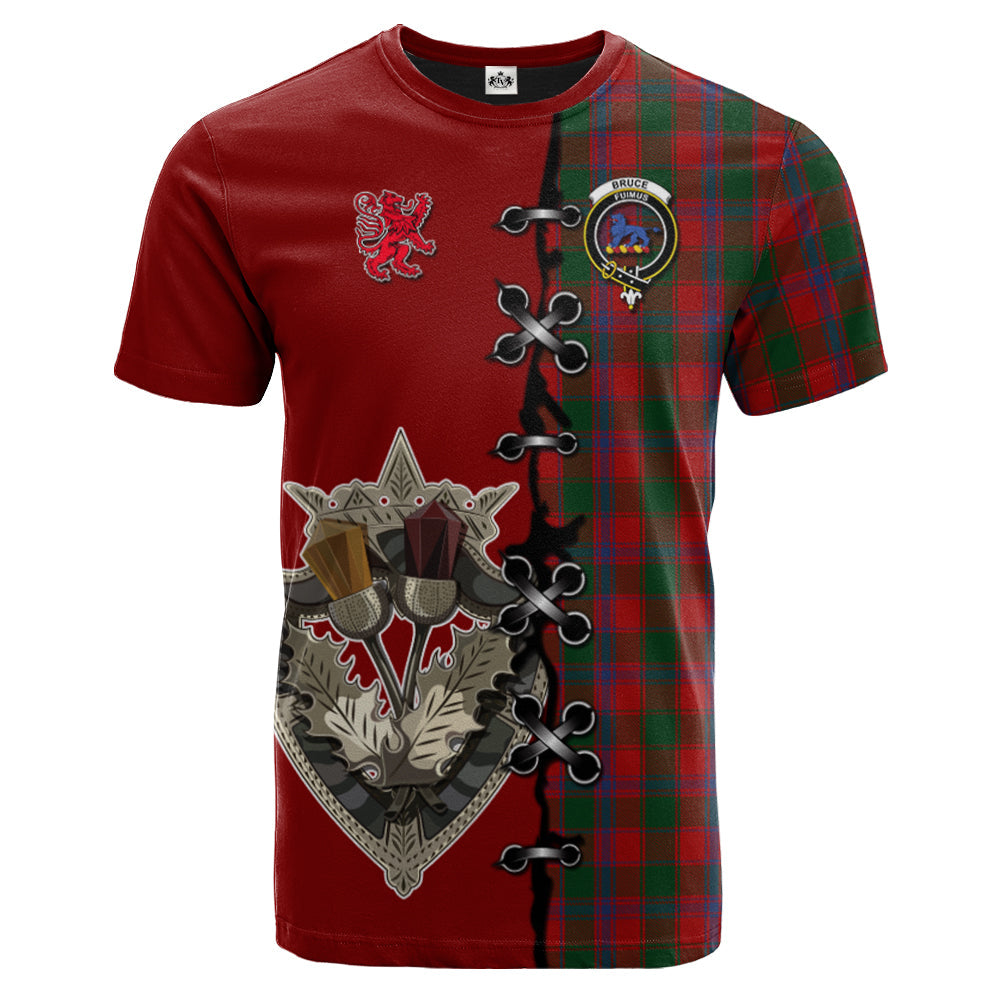 Bruce Old Tartan T-shirt - Lion Rampant And Celtic Thistle Style