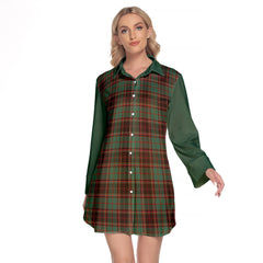 Buchan Ancient Tartan Women's Lapel Shirt Dress With Long Sleeve