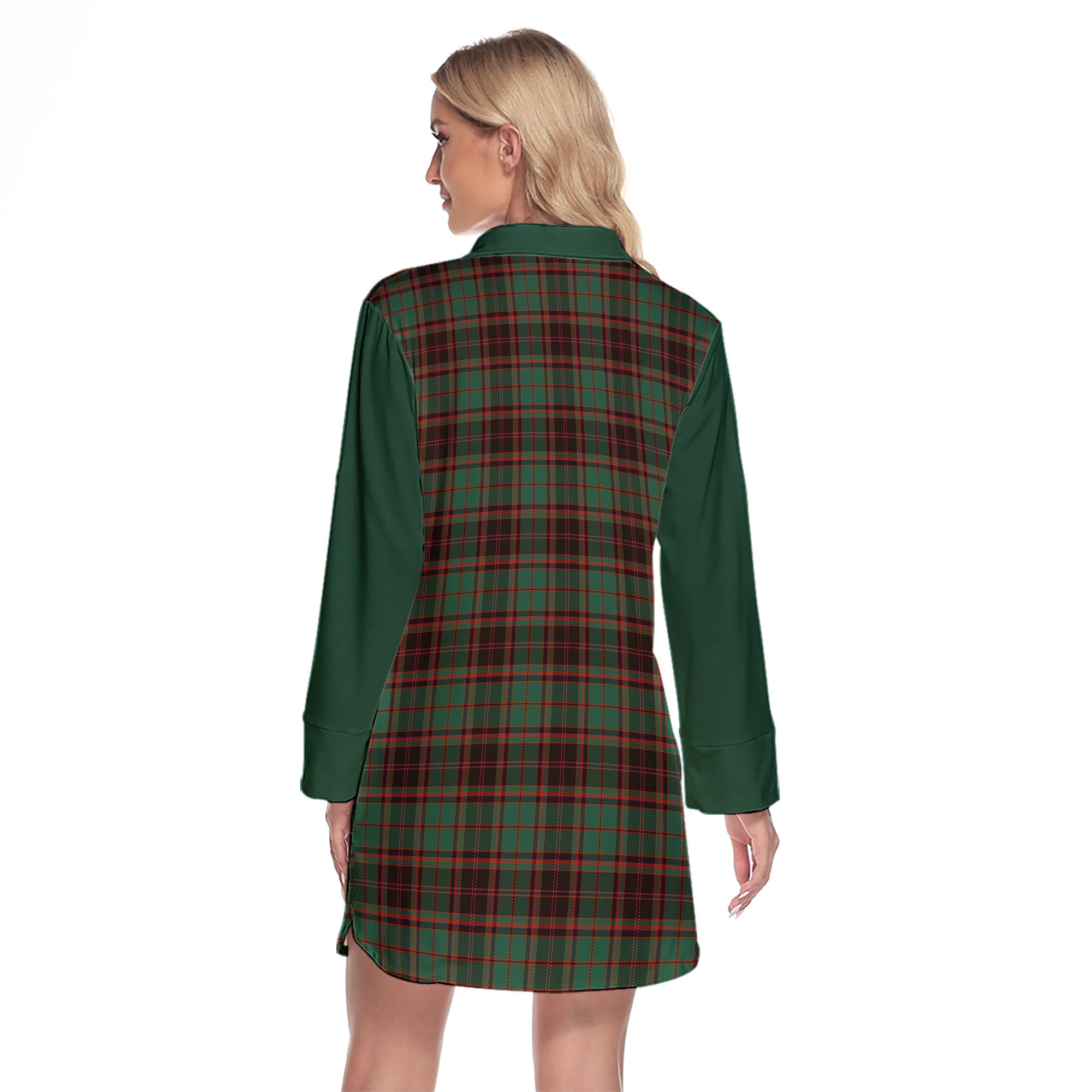 Buchan Ancient Tartan Women's Lapel Shirt Dress With Long Sleeve