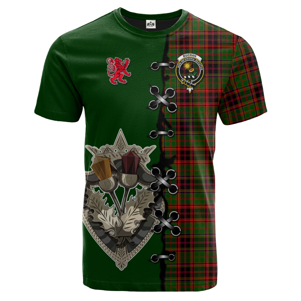 Buchan Modern Tartan T-shirt - Lion Rampant And Celtic Thistle Style