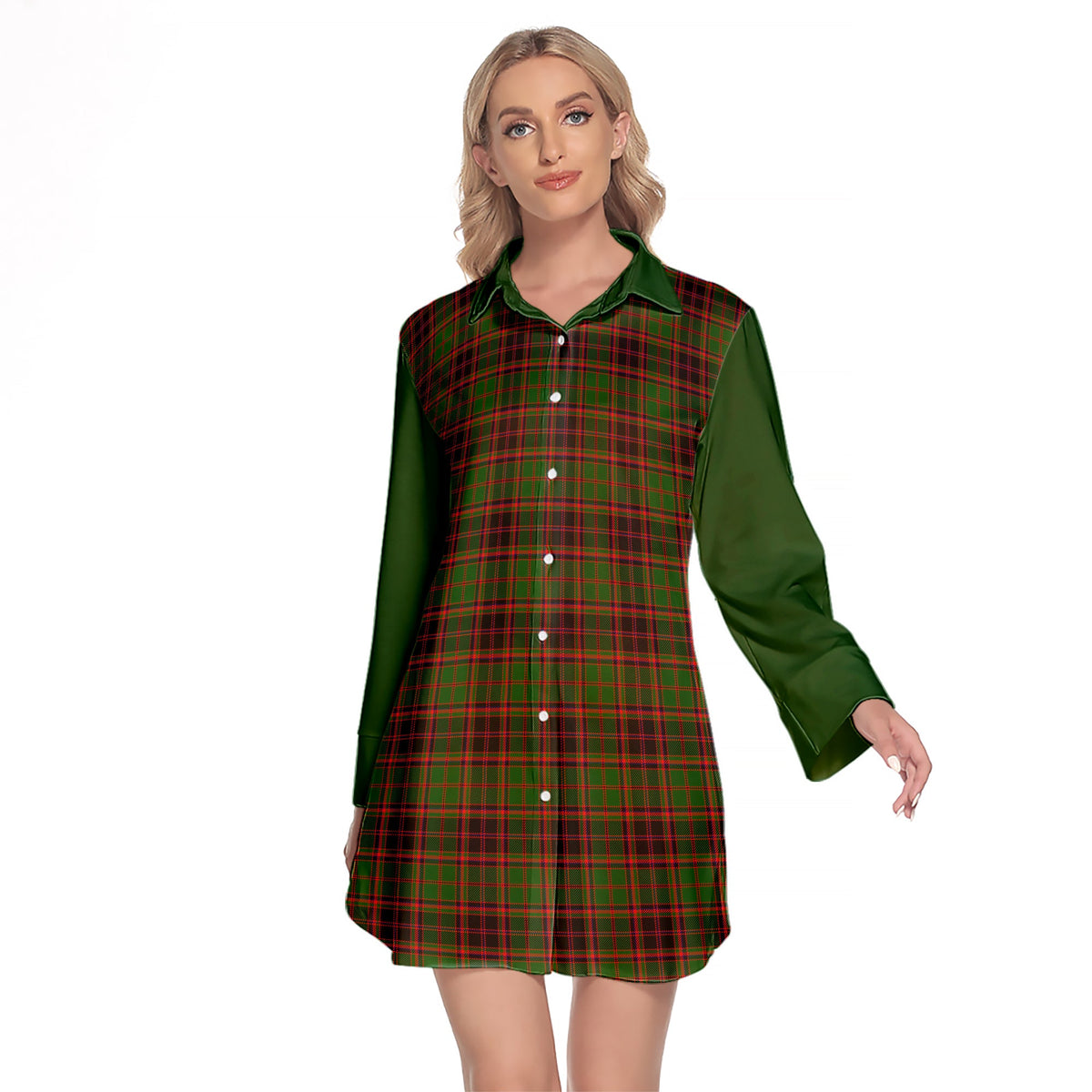 Buchan Modern Tartan Women's Lapel Shirt Dress With Long Sleeve