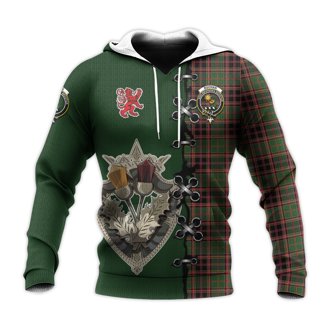 Buchan Modern Tartan Hoodie - Lion Rampant And Celtic Thistle Style