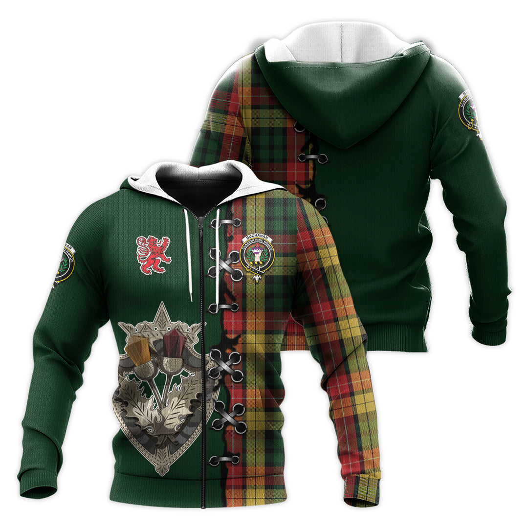 Buchanan Tartan Hoodie - Lion Rampant And Celtic Thistle Style