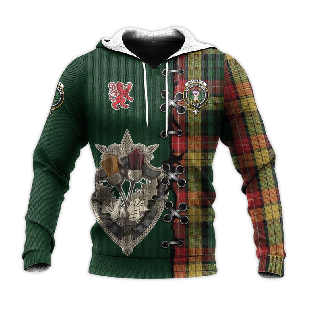 Buchanan Tartan Hoodie - Lion Rampant And Celtic Thistle Style