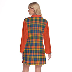 Buchanan Ancient Tartan Women's Lapel Shirt Dress With Long Sleeve