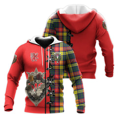 Buchanan Modern Tartan Hoodie - Lion Rampant And Celtic Thistle Style