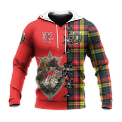 Buchanan Modern Tartan Hoodie - Lion Rampant And Celtic Thistle Style