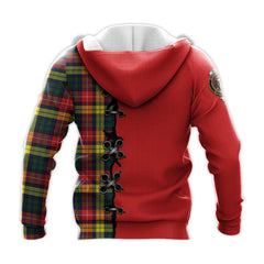 Buchanan Modern Tartan Hoodie - Lion Rampant And Celtic Thistle Style