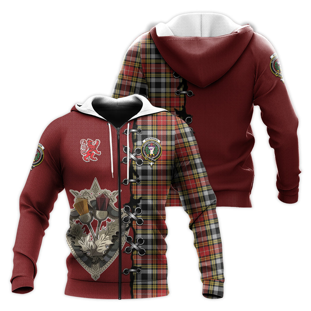 Buchanan Old Dress Tartan Hoodie - Lion Rampant And Celtic Thistle Style