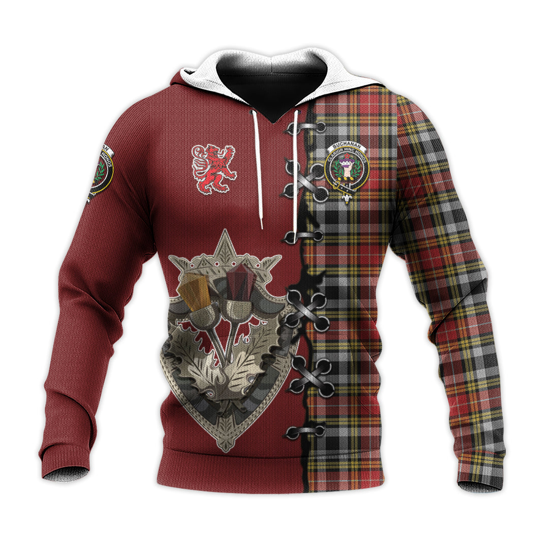 Buchanan Old Dress Tartan Hoodie - Lion Rampant And Celtic Thistle Style