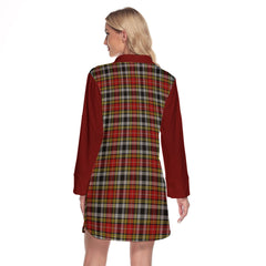 Buchanan Old Dress Tartan Women's Lapel Shirt Dress With Long Sleeve