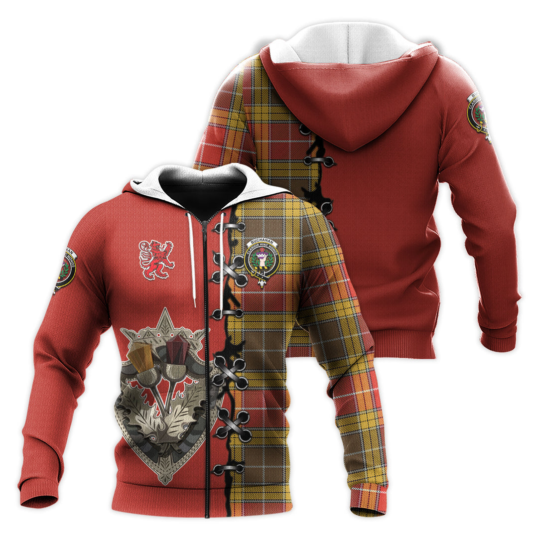 Buchanan Old Set Weathered Tartan Hoodie - Lion Rampant And Celtic Thistle Style