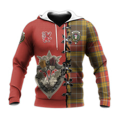 Buchanan Old Set Weathered Tartan Hoodie - Lion Rampant And Celtic Thistle Style