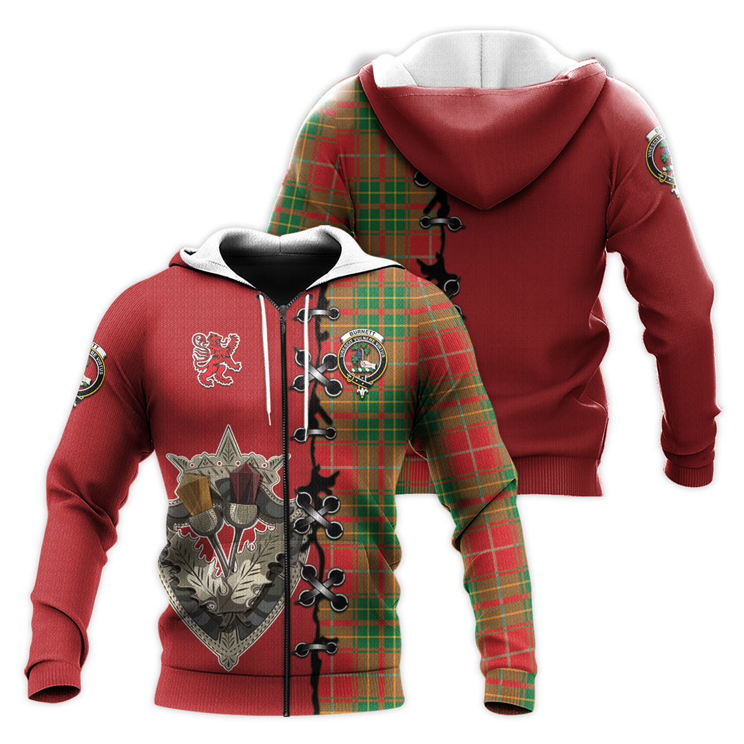 Burnett Ancient Tartan Hoodie - Lion Rampant And Celtic Thistle Style