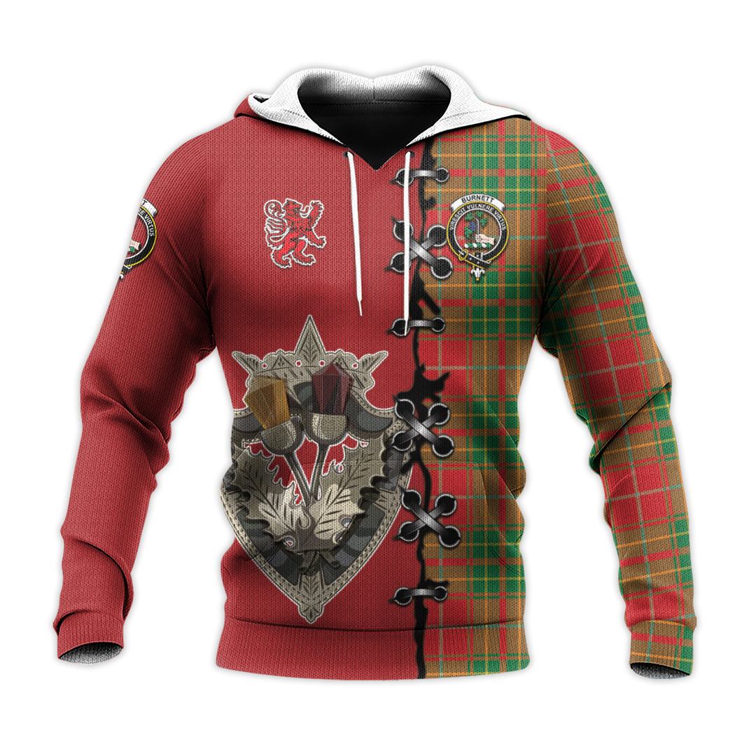 Burnett Ancient Tartan Hoodie - Lion Rampant And Celtic Thistle Style