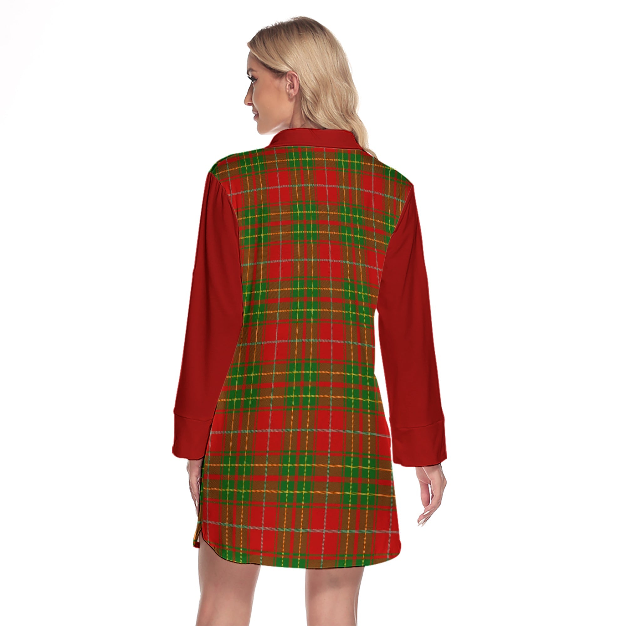 Burnett Ancient Tartan Women's Lapel Shirt Dress With Long Sleeve