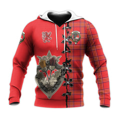 Burnett Modern Tartan Hoodie - Lion Rampant And Celtic Thistle Style