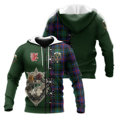 Calder Modern Tartan Hoodie - Lion Rampant And Celtic Thistle Style