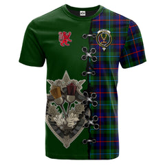 Calder Modern Tartan T-shirt - Lion Rampant And Celtic Thistle Style