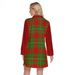 Callander Modern Tartan Women's Lapel Shirt Dress With Long Sleeve