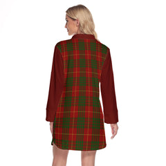 Cameron Tartan Women's Lapel Shirt Dress With Long Sleeve