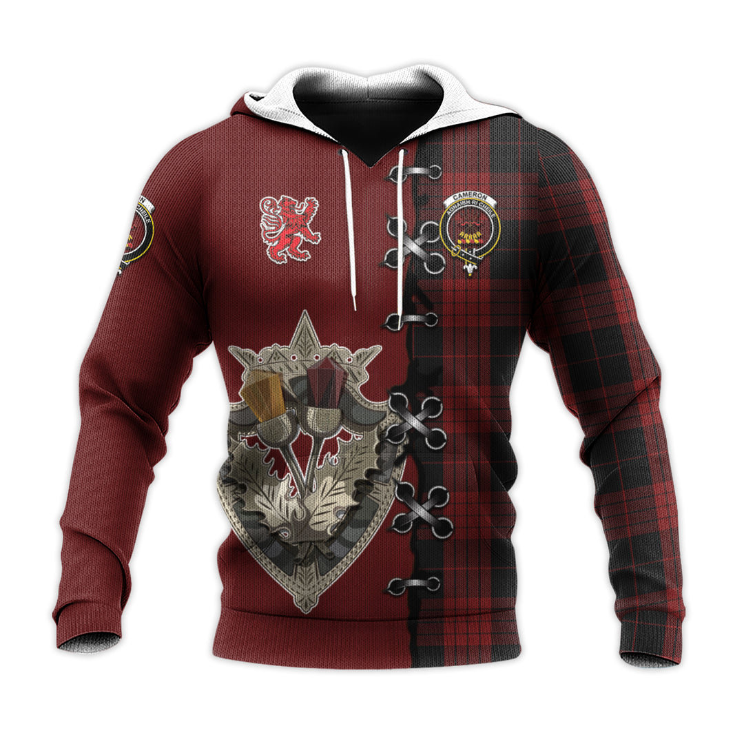 Cameron Black and Red Tartan Hoodie - Lion Rampant And Celtic Thistle Style