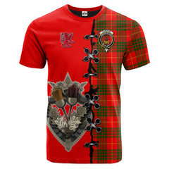 Cameron Modern Tartan T-shirt - Lion Rampant And Celtic Thistle Style