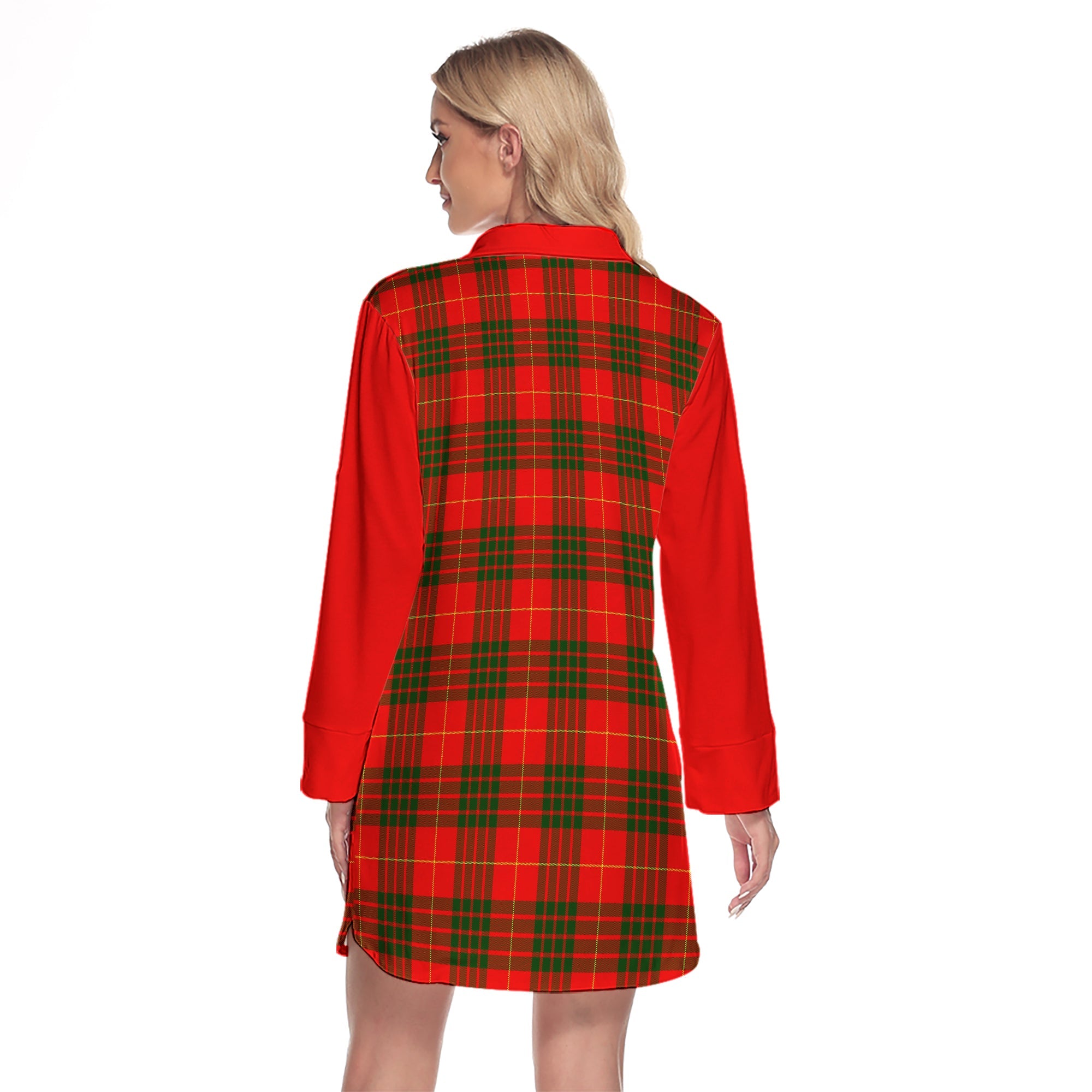 Cameron Modern Tartan Women's Lapel Shirt Dress With Long Sleeve