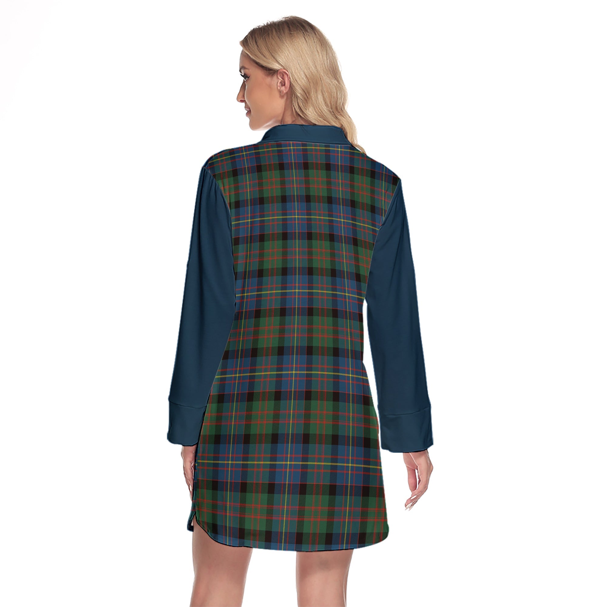 Cameron Of Erracht Ancient Tartan Women's Lapel Shirt Dress With Long Sleeve