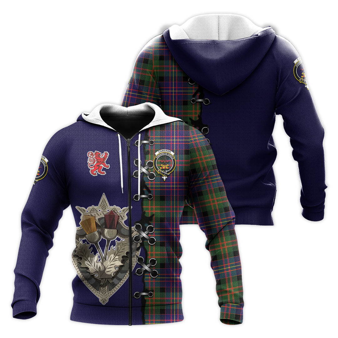 Cameron of Erracht Modern Tartan Hoodie - Lion Rampant And Celtic Thistle Style