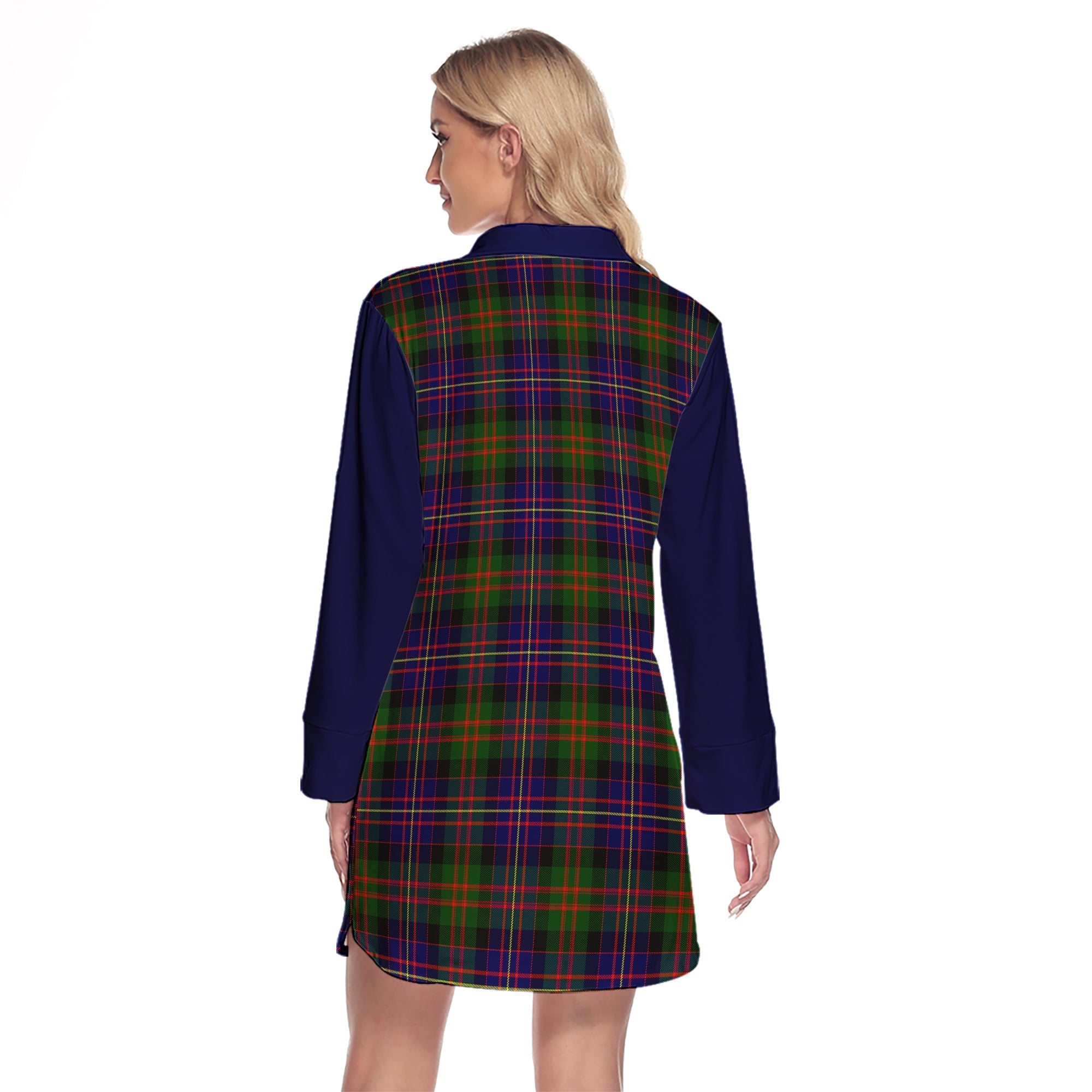 Cameron Of Erracht Modern Tartan Women's Lapel Shirt Dress With Long Sleeve