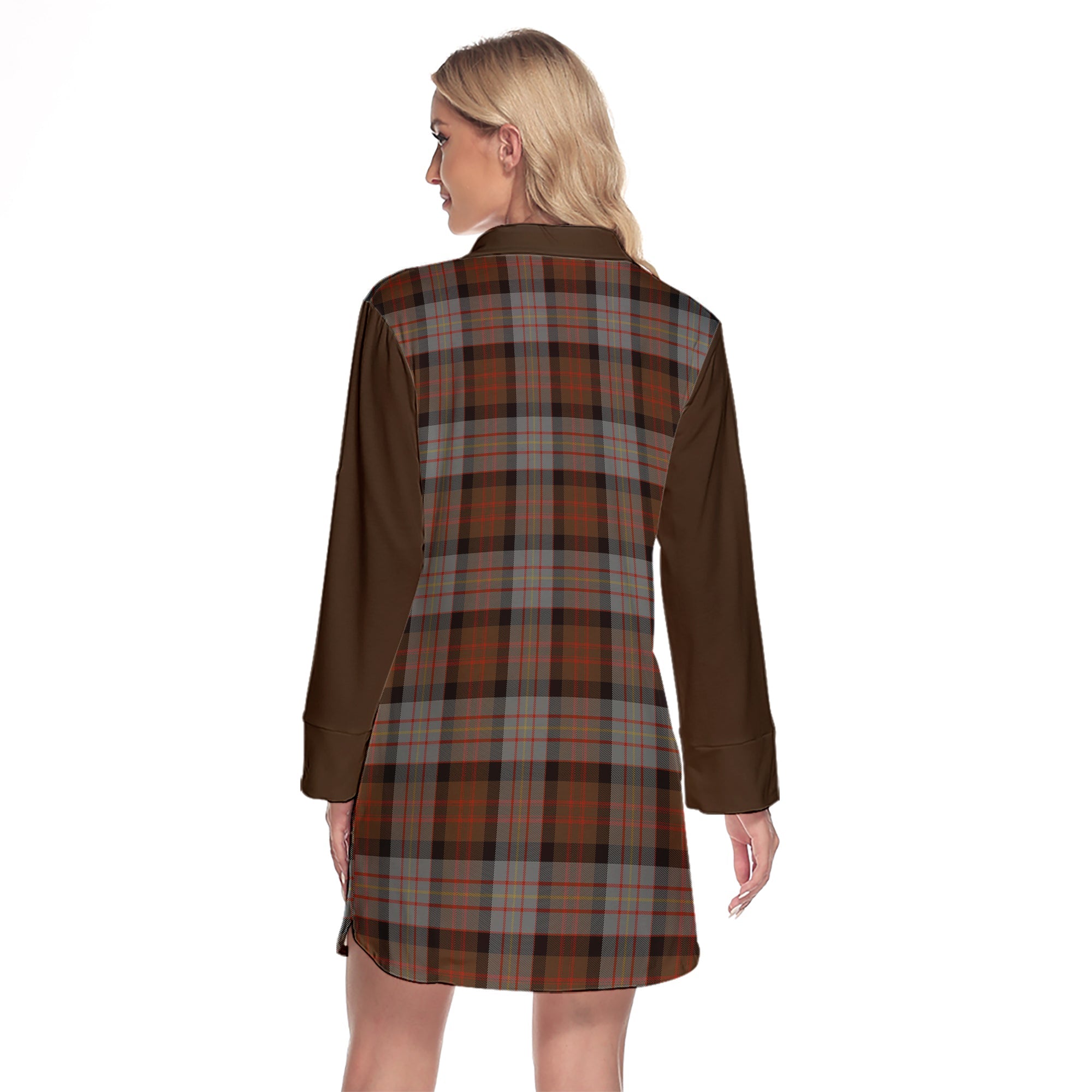 Cameron Of Erracht Weathered Tartan Women's Lapel Shirt Dress With Long Sleeve