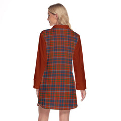 Cameron Of Lochiel Ancient Tartan Women's Lapel Shirt Dress With Long Sleeve