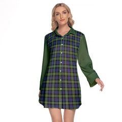 Campbell Argyll Ancient Tartan Women's Lapel Shirt Dress With Long Sleeve