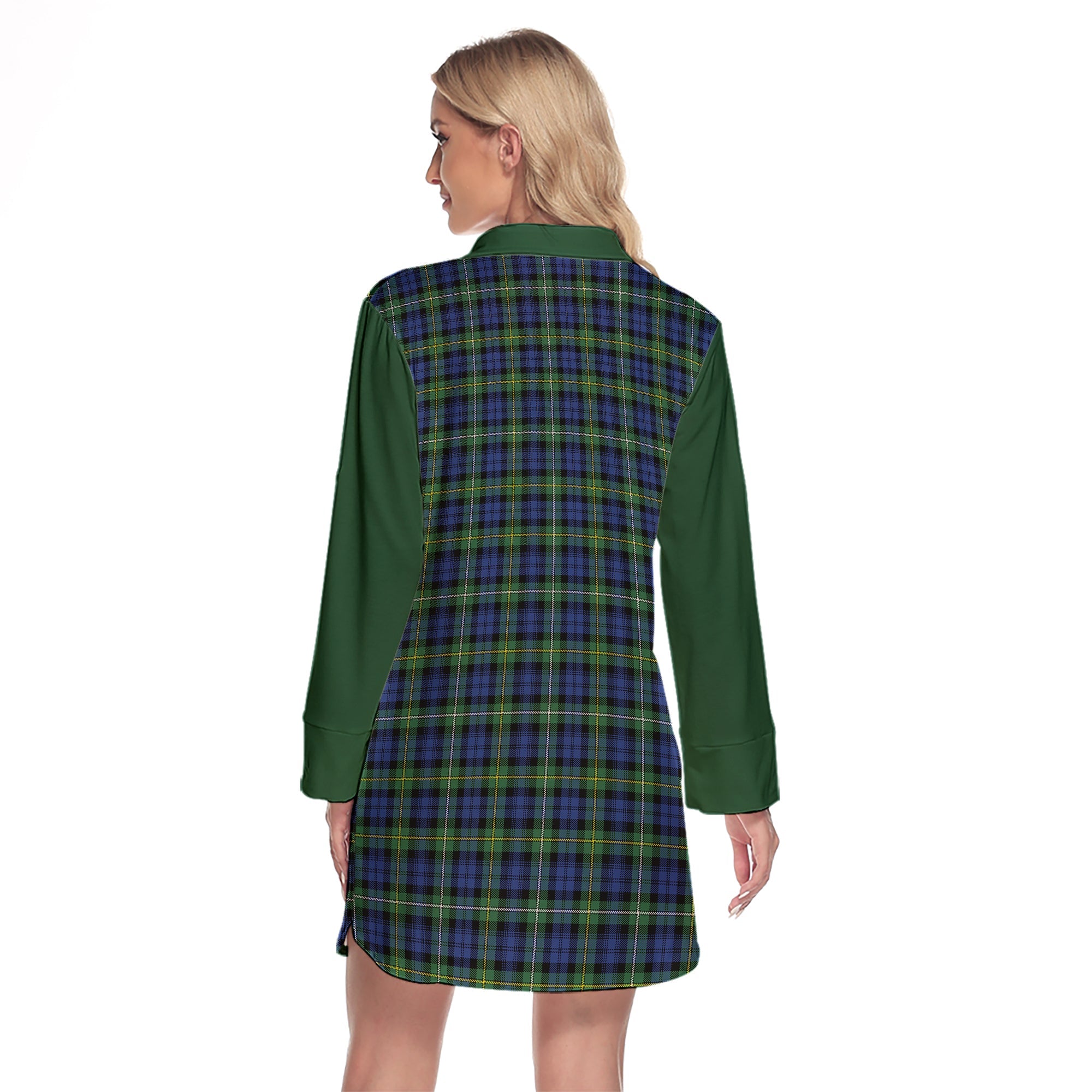 Campbell Argyll Ancient Tartan Women's Lapel Shirt Dress With Long Sleeve