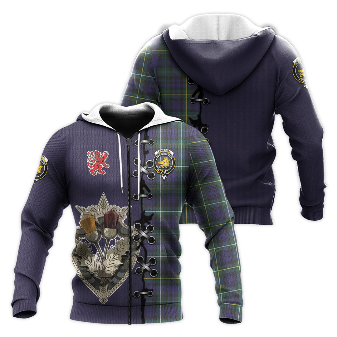 Campbell Argyll Modern Tartan Hoodie - Lion Rampant And Celtic Thistle Style