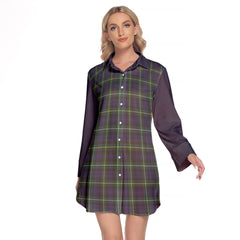 Campbell Argyll Modern Tartan Women's Lapel Shirt Dress With Long Sleeve