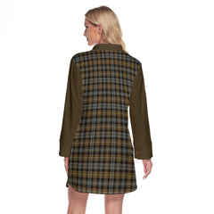 Campbell Argyll Weathered Tartan Women's Lapel Shirt Dress With Long Sleeve