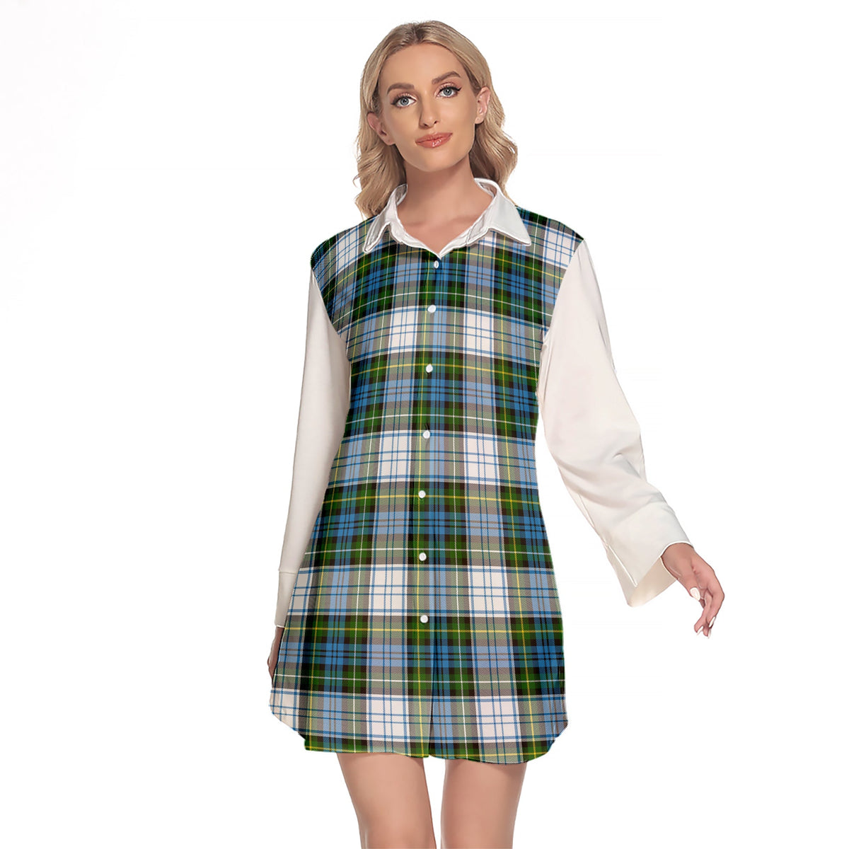 Campbell Dress Tartan Women's Lapel Shirt Dress With Long Sleeve