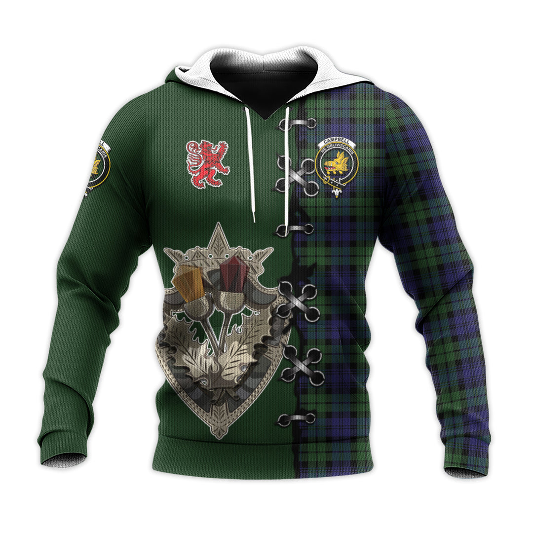 Campbell Modern Tartan Hoodie - Lion Rampant And Celtic Thistle Style