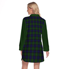 Campbell Modern Tartan Women's Lapel Shirt Dress With Long Sleeve