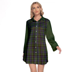 Campbell Of Argyll 01 Tartan Women's Lapel Shirt Dress With Long Sleeve