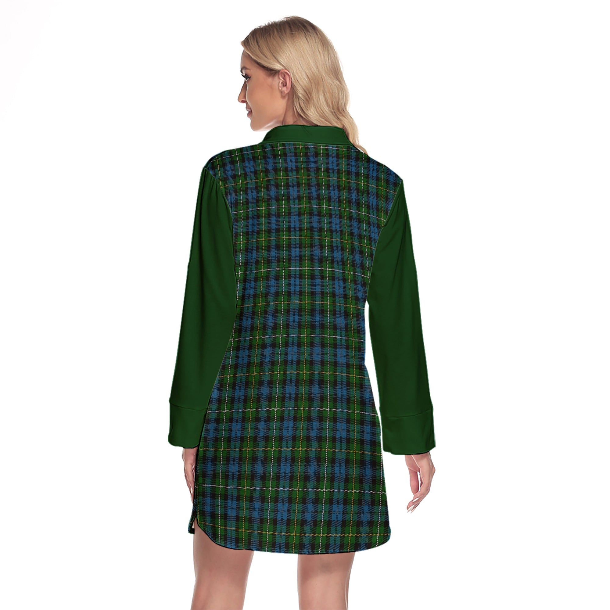 Campbell Of Argyll 02 Tartan Women's Lapel Shirt Dress With Long Sleeve