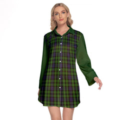 Campbell Of Breadalbane Tartan Women's Lapel Shirt Dress With Long Sleeve