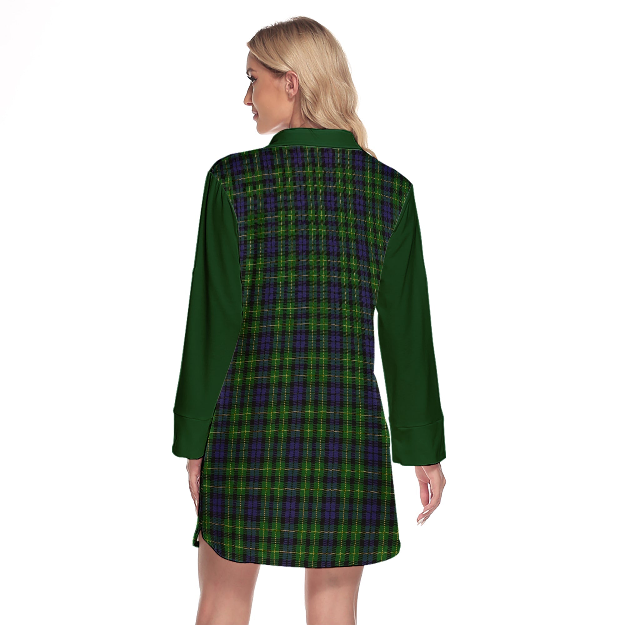 Campbell Of Breadalbane Tartan Women's Lapel Shirt Dress With Long Sleeve