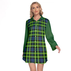 Campbell Of Breadalbane Ancient Tartan Women's Lapel Shirt Dress With Long Sleeve