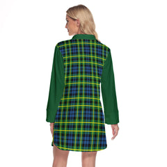 Campbell Of Breadalbane Ancient Tartan Women's Lapel Shirt Dress With Long Sleeve