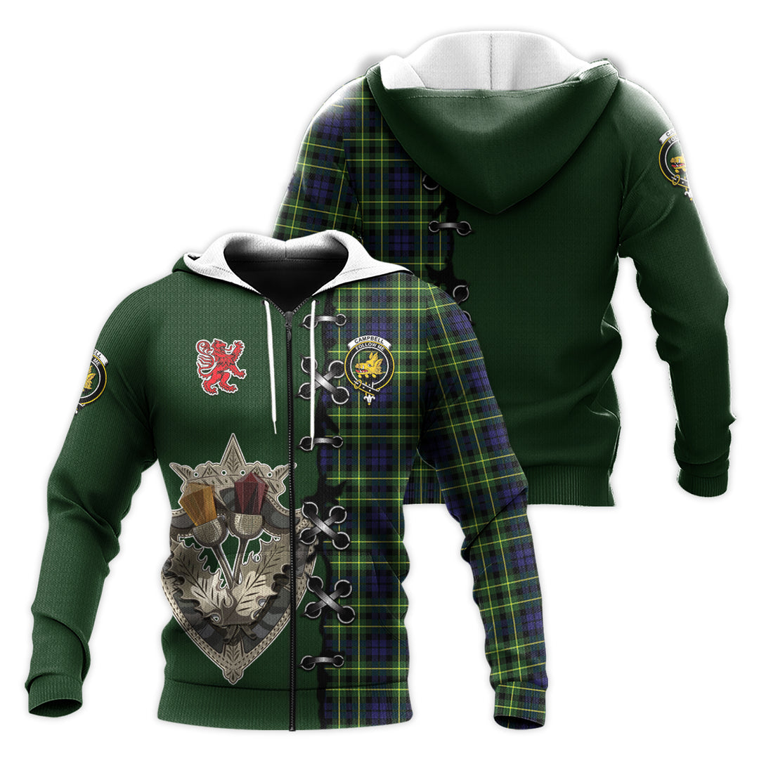 Campbell of Breadalbane Modern Tartan Hoodie - Lion Rampant And Celtic Thistle Style